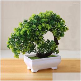 Dekorative Blumen Grün Künstliche Pflanzen Bonsai Kleiner Baum Gras Blume Topf Halloween Hochzeit Weihnachtsfeier Home Office Dhz35