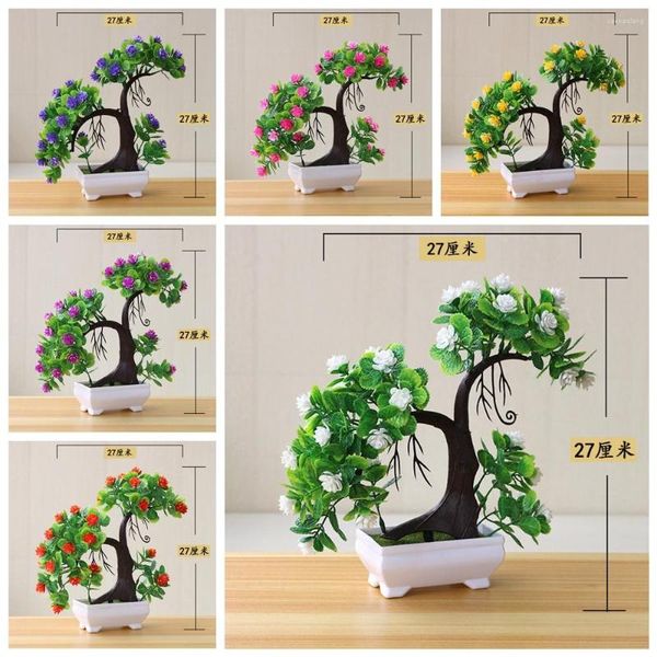 Flores decorativas verde artificial pequeño árbol rosa en maceta bonsái Navidad Halloween año fiesta hogar jardín decoración plantas falsas