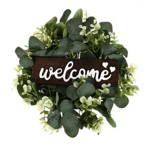 Décoration de porte verte des fleurs décoratives avec signe de bienvenue Signer artificiel Spring Summer Garland Berries blanches pour l'avant