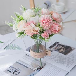 Fleurs décoratives Hortensia vert boule de soie artificielle floraison pivoine Bouquet fausses plantes pour centres de table de mariage scène maison Table décor
