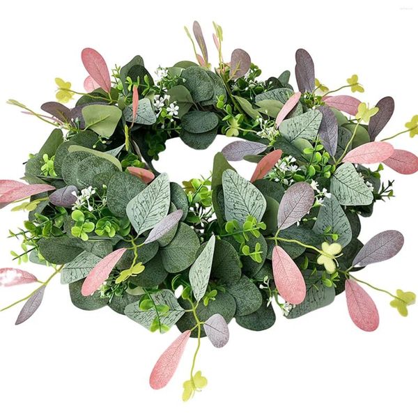 Couronne de fleurs décoratives, feuilles vertes, couronnes extérieures, ornement de porte d'entrée, Eucalyptus artificiel pour Patio, mariage, murs de ferme