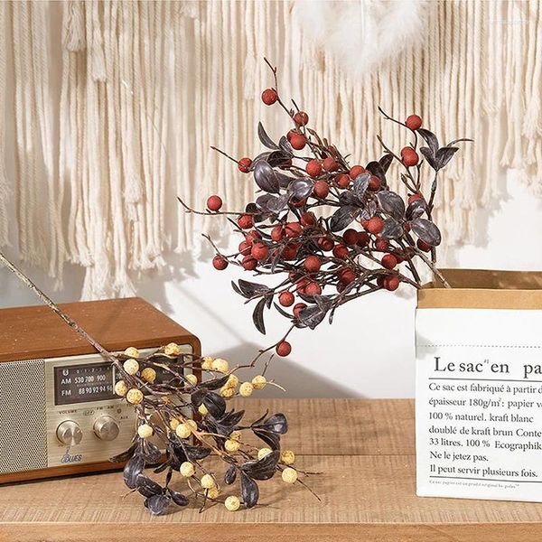 Flores decorativas Planta verde Vintage Bean Branch Berry Artificial Wedding Party Home Otoño Mesa Jarrón Decoración Navidad Pografía Accesorios