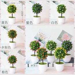Flores decorativas verde pequena árvore em vaso bonsai com mini rosas para casa jardim sala de estar banheiro ornamento de mesa falso
