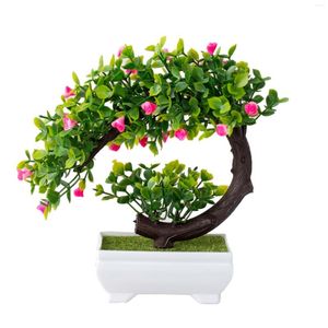 Decoratieve bloemen groen kleine boom potten bonsai mini rozen bloem kersthuis woonkamer decoratie nep planten diy arrangement