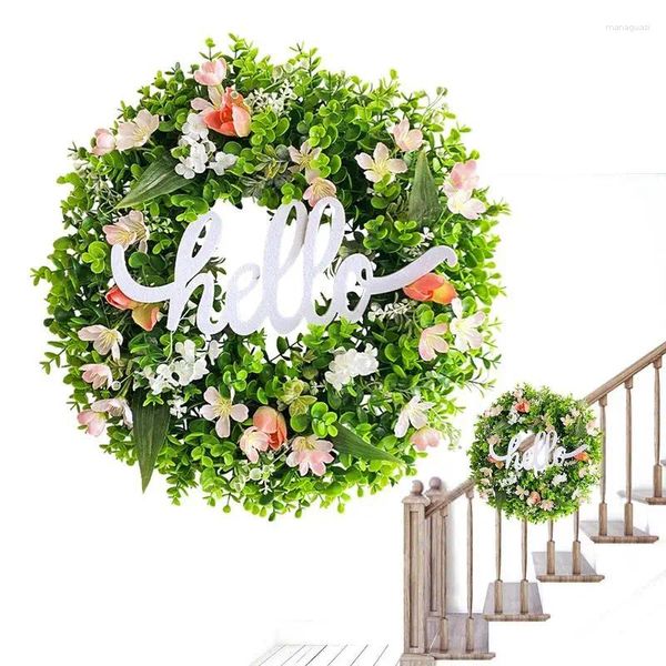 Couronnes de fleurs vertes décoratives pour porte d'entrée, couronne d'eucalyptus artificielle et esthétique de printemps, guirlandes florales d'entrée