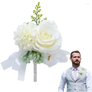 Decoratieve Bloemen Bruidegom Boutonniere Kunstmatige Rose Boutonnières Voor Mannen Bruidsjonkers Corsage Bruiloft Prom Herfst Huwelijk