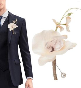 Flores decorativas Boutonniere de novio | Boutonnieres de Phalaenopsis artificiales hechos a mano - y ramillete de hombre para ceremonia de boda Anni