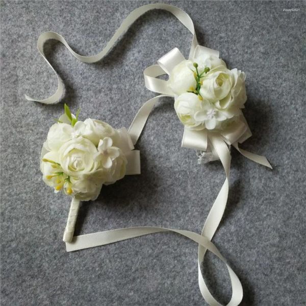 Flores decorativas Novio Hombre Boutonniere Novia Mujer Ramillete de muñeca Mano artificial Accesorios de flores de boda Fiesta de graduación Traje Decoración