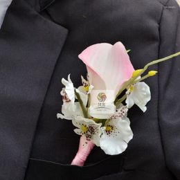 Decoratieve bloemen Groomsman Party Prom Wedding Man Calla Boutonniere Branches Mix corsage pin bruidegom