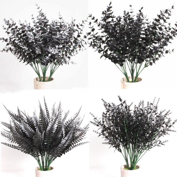 Fleurs décoratives Halloween Noir Plante Artificielle Vigne Eucalyptus Feuille De Fougère Persane En Plastique Faux Fleur Herbe Maison Fête Jardin Décor Po