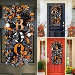 Fleurs décoratives Halloween Decoration Porte suspendue Garland Festival Pumpkin Horror Boo Sign Courtyard Courte pour l'avant