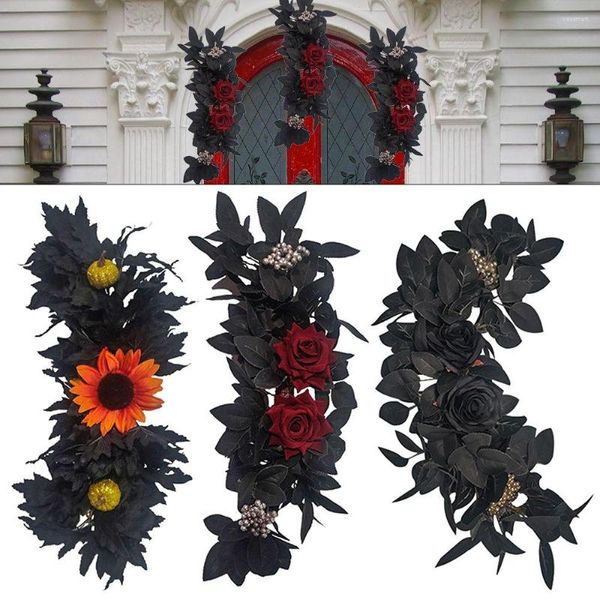 Flores decorativas decoración de Halloween simulación flor falsa negro adornos colgantes de pared girasol Artificial DIY vacaciones