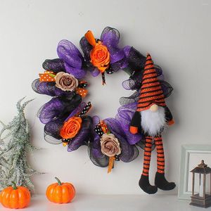 Couronne de fleurs décoratives pour Halloween, guirlande de poupée sans visage pour vieil homme, à longues jambes, pour porte de mariage, d'automne et de noël