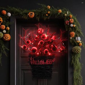 Flores decorativas Colgador de puerta de Halloween Simulación Globo ocular Corona de flores Rama marchita Accesorios de terror Diseño de escena para boda Escenario Oficina