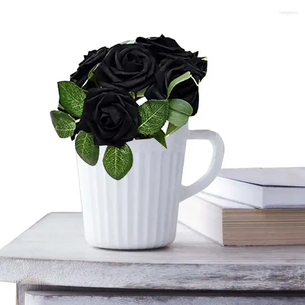 Flores decorativas Halloween rosas negras falsas 25/50 Uds tallo Flexible Artificial para el hogar