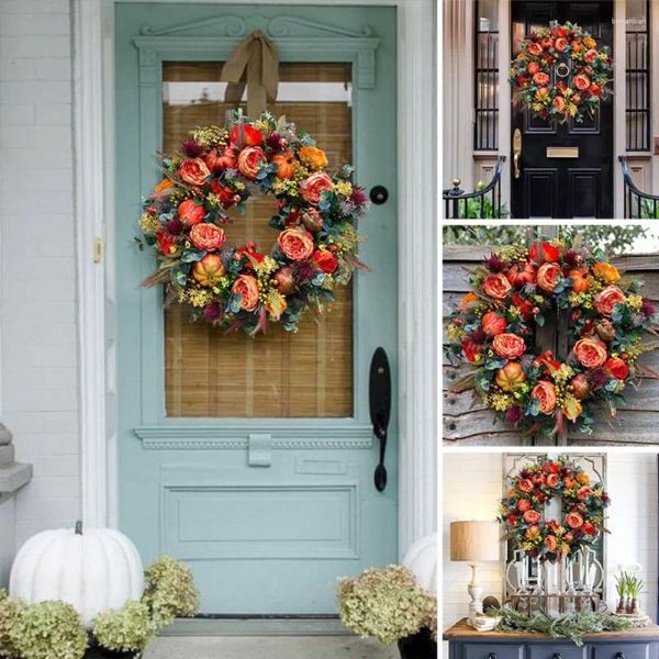 Fleurs décoratives Halloween Couronne d'automne Simulation artificielle Pumpkin Holiday Home Door et Window Decorations créatives