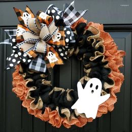 Fleurs décoratives Halloween Little Ghost Wreath Wall Mount de ruban simulé Pendant 40x35cm Porte Ornement de la suspension