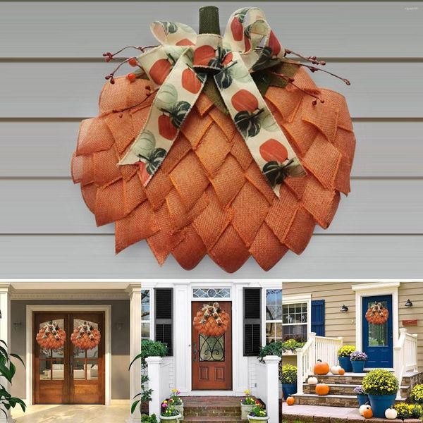 Couronne de citrouille d'halloween, fleurs décoratives, décoration en tissu pour Thanksgiving, goutte murale créative de ferme