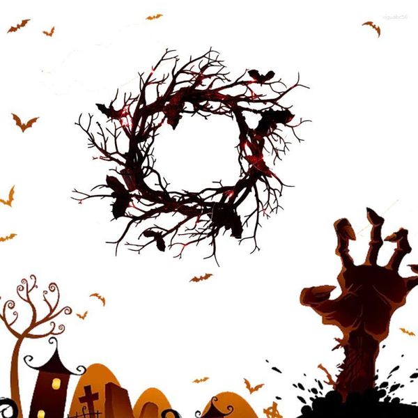 Flores decorativas decoración de simulación de Halloween Galand ramas muertas negras anillo de ratán de murciélago ventana puerta colgante accesorios de fiesta