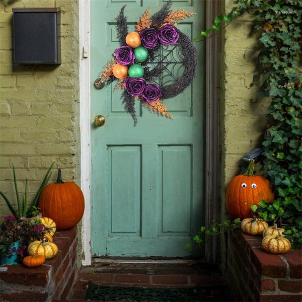 Flores decorativas Guirnalda de telaraña de Halloween con ojos brillantes Guirnalda de telaraña espeluznante para puerta delantera Casa encantada Decoración de terror