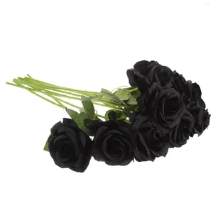 Decoratieve bloemen Halloween bruiloft decoraties nep zwart boeket gotische indoor decors kunstmatige rozen met stengels faux vaas voor