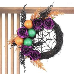 Couronne de fleurs décoratives pour Halloween, ornements de boules éclairées avec lumières pour Festival