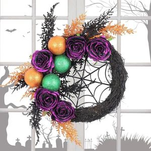 Fleurs décoratives Halloween Couronnes décorations de porte LED Couronnes réutilisables pour la fenêtre murale