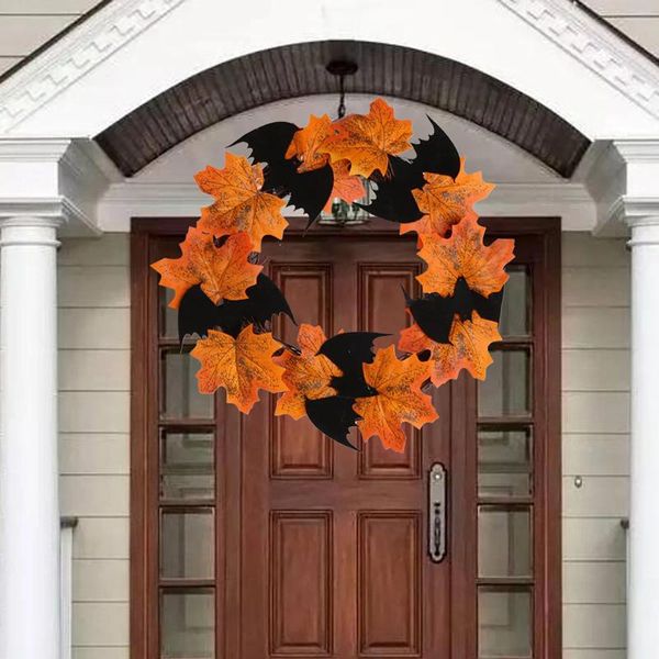 Fleurs décoratives Halloween Wreath Dorations Couronnes pour porte d'entrée Décoration de Noël à l'extérieur de Noël 2024 Drop