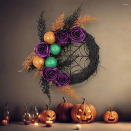 Decoratieve bloemen Halloween-krans Opvallende griezelige voordeurslinger met kunstrozen voor thuisfestivaldecoratie