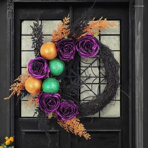 Decoratieve Bloemen Halloween Krans Voordeur Herbruikbare LED Light Up Outdoor Ghost Festival Spookhuis Hangend