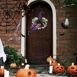 Fleurs décoratives Halloween Couronne de porte d'entrée hantée sorcière pour la fenêtre du manteau de la chambre