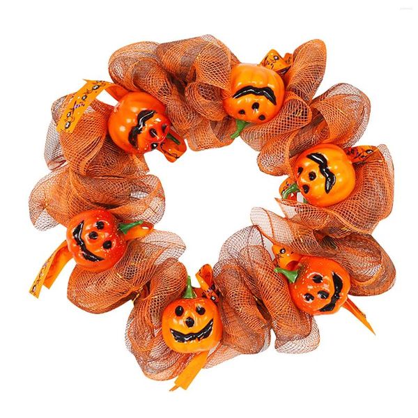 Couronne de fleurs décoratives pour Halloween, pendentif avec maille sur la porte d'entrée, artificielle pour la décoration de la maison, fête