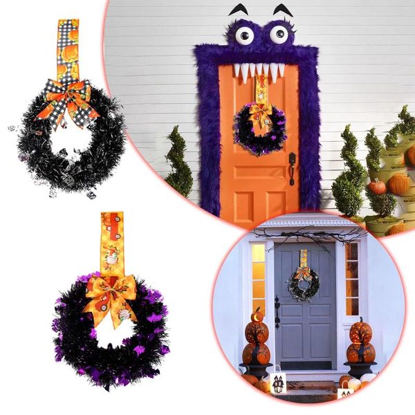 Couronnes de fleurs décoratives pour Halloween, 11 pouces, avec décorations, citrouilles en bois d'automne, tournesol