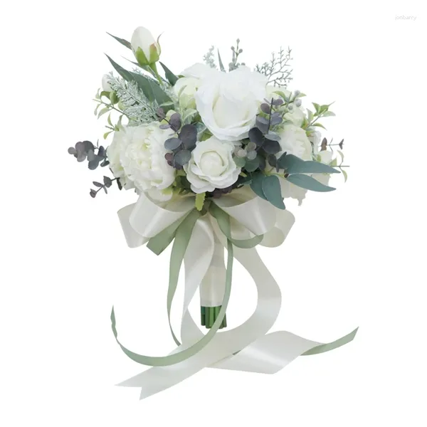 Fleurs décoratives Bouquet à main Bouquet Artificiel Silk blanc Rose Rose Ornement floral Floral pour femmes adolescentes POPS PO