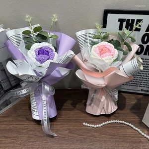 Bouquet de fleurs décoratives au Crochet à la main, tricotées pour fête de mariage, Arrangement cadeau de saint-valentin, décor de maison et de bureau