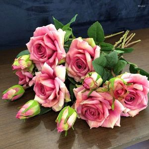 Fleurs décoratives à la main de la main hydratante rose artificielle de la branche de fleur de mariage table de mariage à la maison arrangement floral déco salon salle à manger