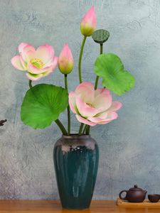 Fleurs décoratives Main Sentiment Artificielle Lotus Nénuphar Fleur Feuilles Vertes Pour Étang Vase Arrangement Jardin Maison À Côté De Bouddha Décor