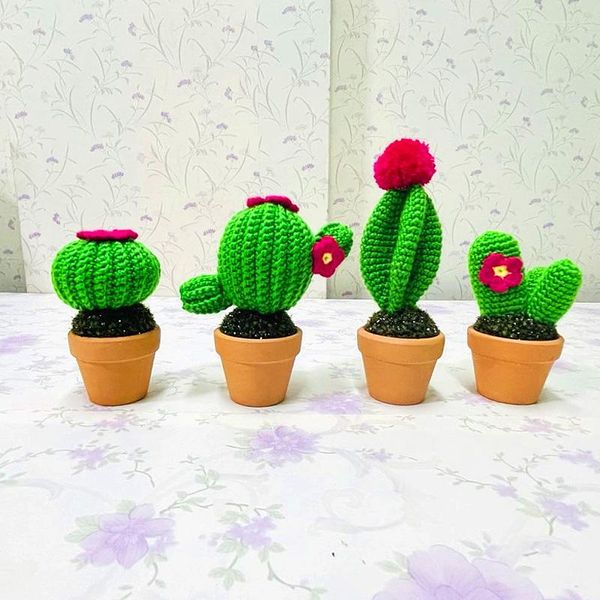 Fleurs décoratives Cactus tricoté à la main Plante en pot Crochet fait maison Fini Tissé à la main Plantes succulentes Artificielle Maison Décoration de table