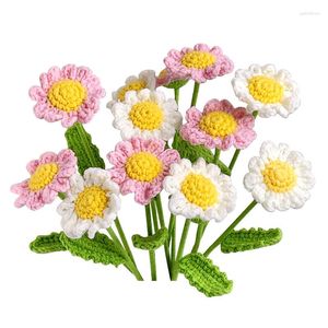 Decoratieve bloemen Handgebreide Daisy Crochet Flower Bouquet Handwoven kunstmatige bruiloftsfeest huizendecoratie geschenken voor vriendin