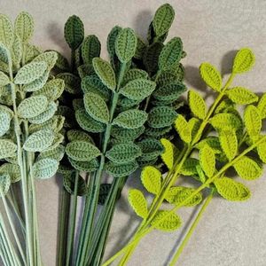 Fleurs décoratives tricotées à la main, feuilles artificielles, Bouquets de mariage d'eucalyptus au Crochet vert, finis à la main pour la décoration de la maison