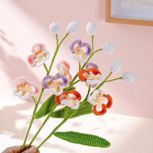 Fleurs décoratives tricotées à la main, Bouquet d'orchidées papillon au Crochet, faux cadeaux de mariage pour la maison, fête des mères