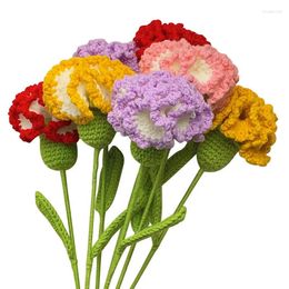 Fleurs décoratives fil tricoté à la main Crochet oeillet Bouquet artificiel mariage maison jardin décor fleur pour cadeaux de fête des mères