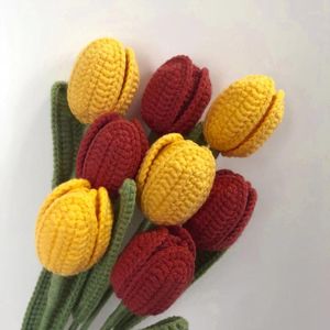 Decoratieve bloemen handbrei tulpen kunstmatige nep bloemen boeket thuis bruiloftsfeest bureaublad ornament decor moederdag cadeaus