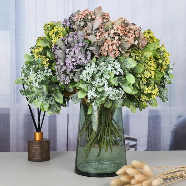 Flores decorativas Corbata de mano Planta de simulación Pintura al óleo Hortensia Celebración Hogar Decoración de la boda Artificial