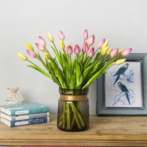 Fleurs décoratives à la main attachées artificielles tulipes 7 tête faux bouquet de tulip