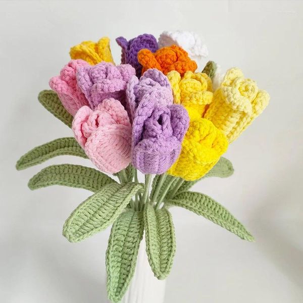 Flores decorativas a mano tejido tejido de crochet falso didio