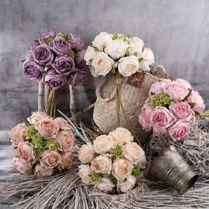 Fleurs décoratives fabriquées à la main, bonsaï artificiel, fausse Rose réaliste, décoration de maison, plantes cadeaux d'extérieur