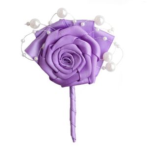 Fleurs décoratives Handmad soie boutonnière hommes mariage Rose fleur Corsages et boutonnières marié perle broche homme broche X994-J