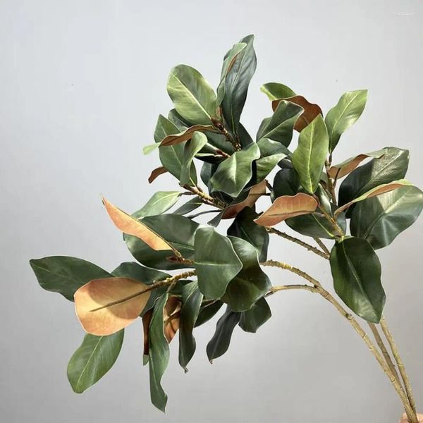 Plante Magnolia artificielle faite à la main, fleurs décoratives, grandes feuilles de caoutchouc, 110cm, 2 fourchettes, simulation de branche d'arbre pour mariage