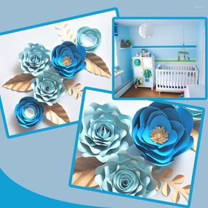 Fleurs décoratives faites à la main bleu Rose bricolage papier feuilles d'or ensemble pour pépinière mur déco garçons chambre bébé douche toile de fond vidéo tutoriels